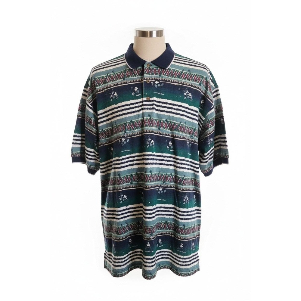 Disney XXL Mickey Mouse Golf All Over Print Polo Shirt Mens Y2K 90's Vtg Cotton